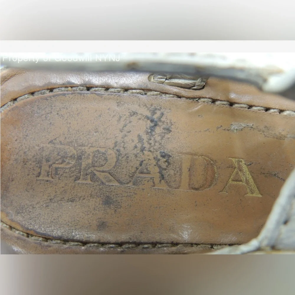 Prada, 37.5 EU (7 US), Tan Cream Sandals with Jewel 💎 Accents - Picture 8 of 12